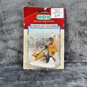 Lemax Village Collection Porcelain Figurine Man Walking Dog 52127 Christmas 1995